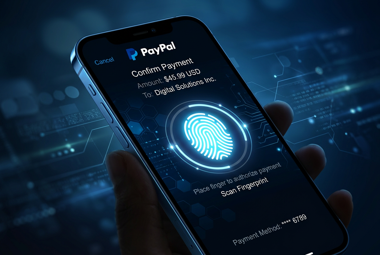 Interfejs płatności PayPal z zabezpieczeniami biometrycznymi